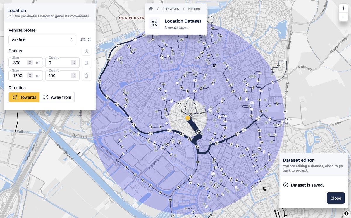 Traffic to one site: visitors spread in rings around the location.
